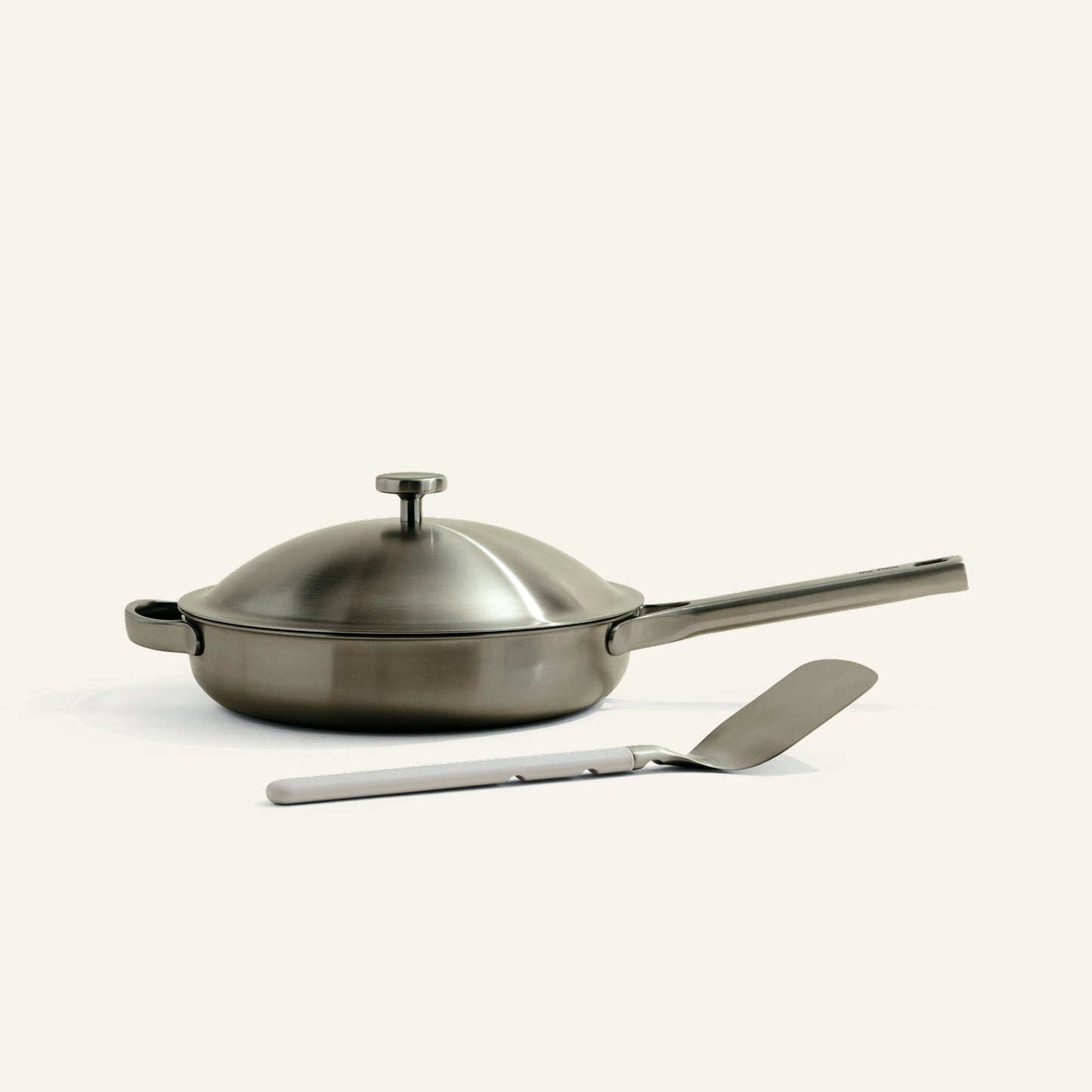 brushed chrome titanium fry pan