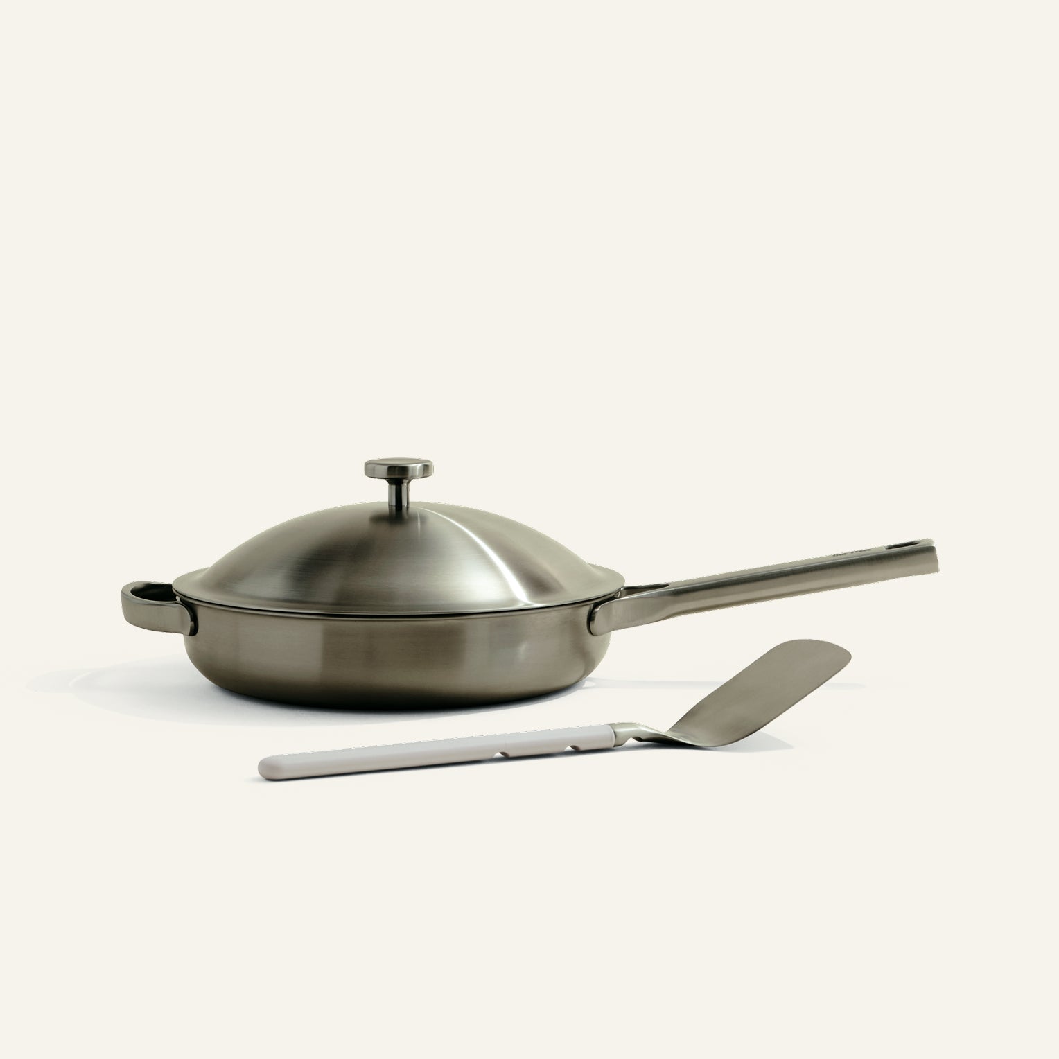 brushed chrome titanium fry pan